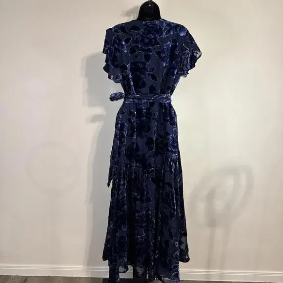 Anthropologie Hutch Short Sleeve Velvet Burnout Wrap Floral Maxi Dress ZOLA - XL - Picture 11 of 15
